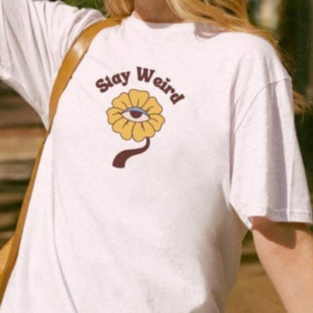 Trippy Sunflower T-Shirt, Retro Stay Weird Graphic Tee